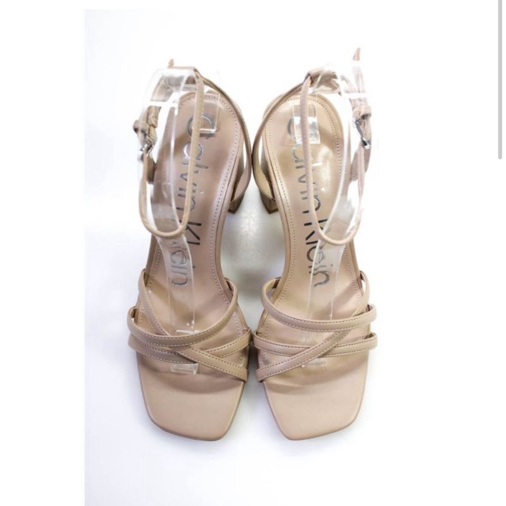 Calvin Klein Womens Strappy Solid Leather High Heel Sandals Nude Size 7